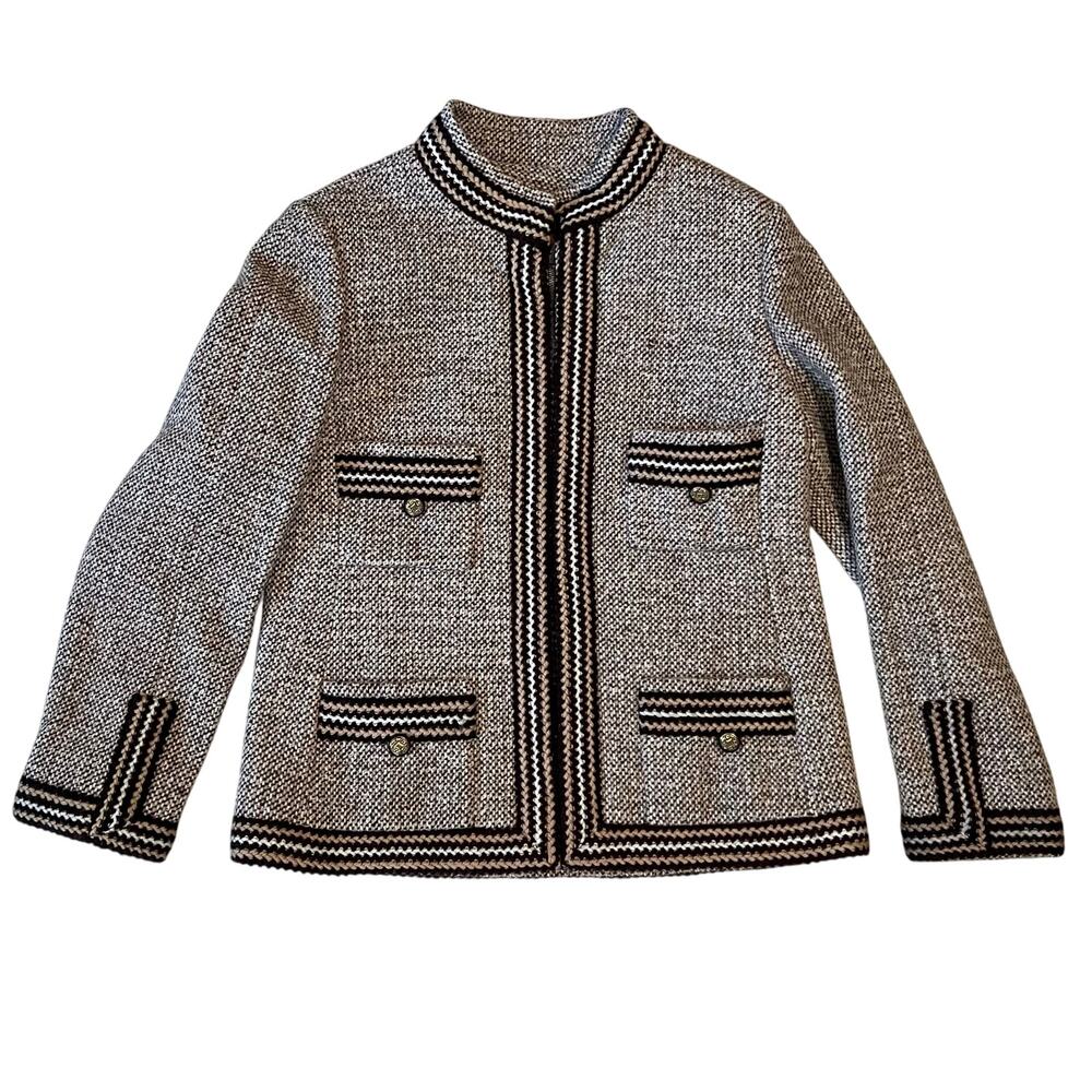 Vintage 1960s Bass New York Beige Wool Tweed Zip Jacket Size M Union Made in USA